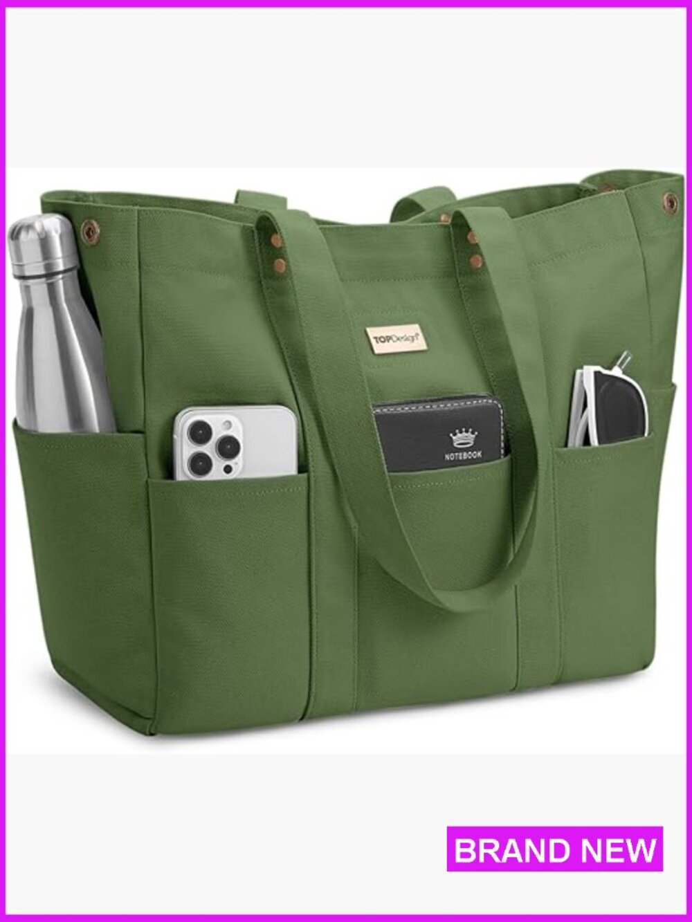 Large Canvas Tote Bag with Laptop Sleeve, Expandable Design, Work Travel Bag